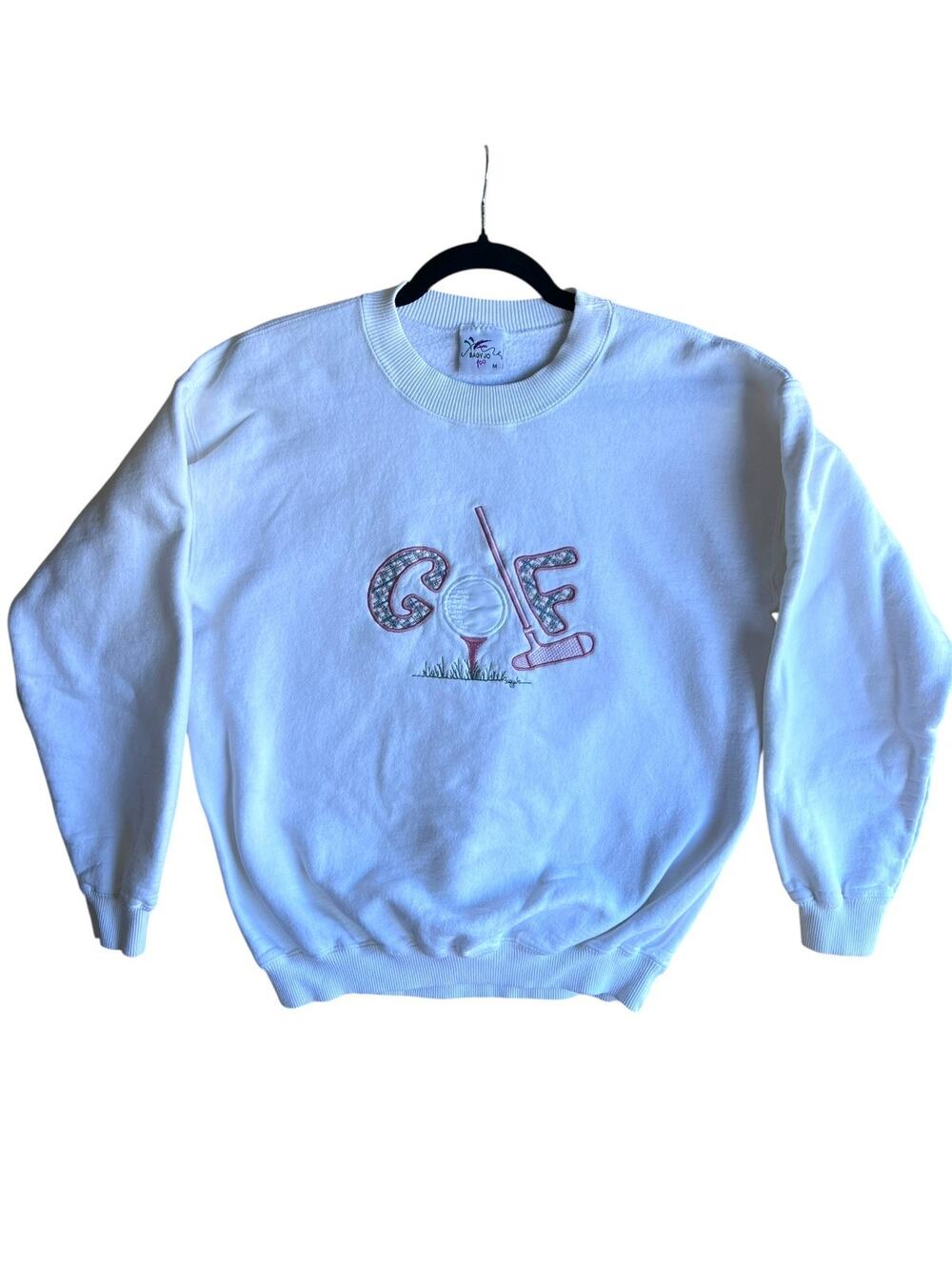 Vintage 90s Bagy Jo Too Sweatshirt Medium Golfing Grandma Embroidery White